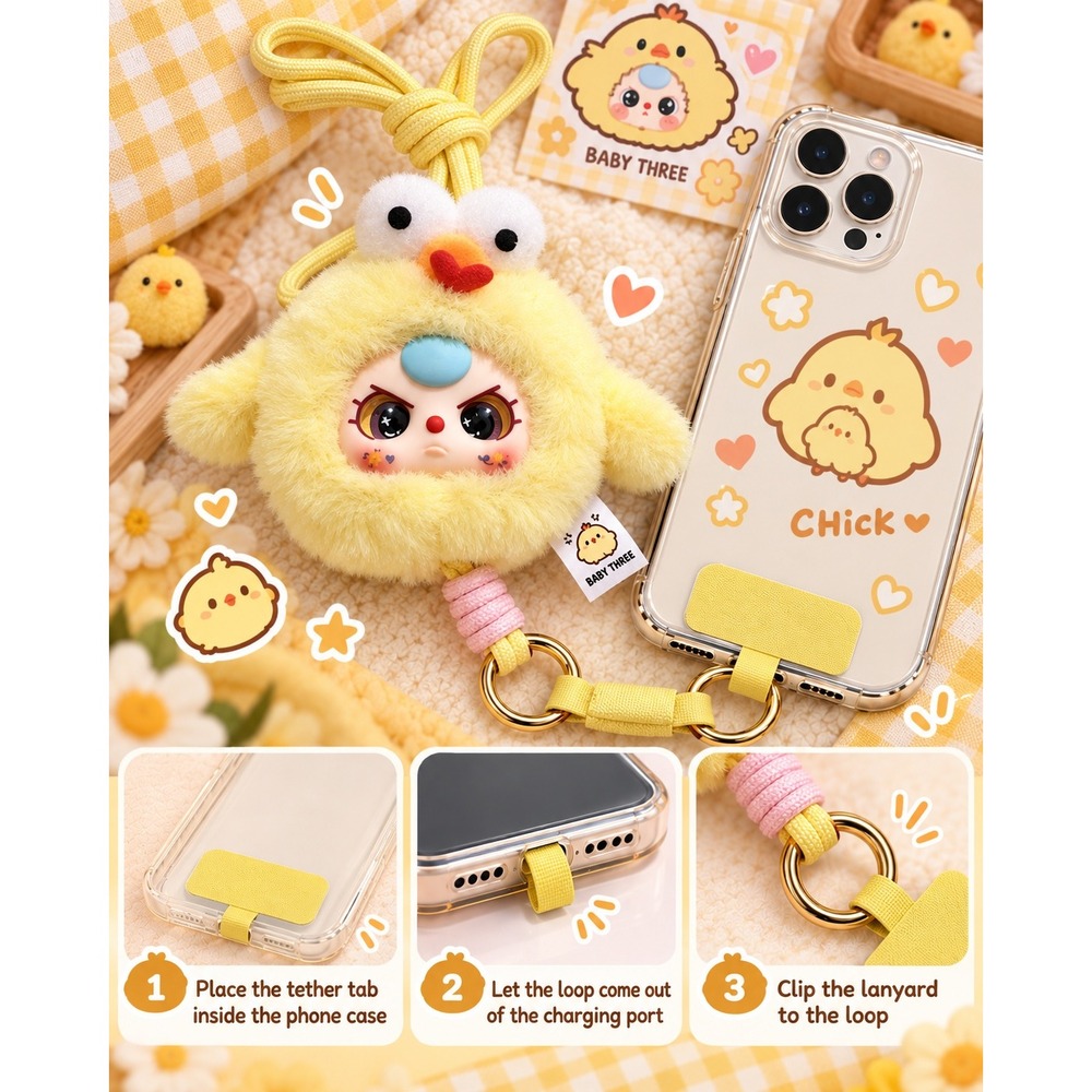New Cureplaneta Baby Three Phone Strap Chick Yellow Plush Blind Box Confirmed